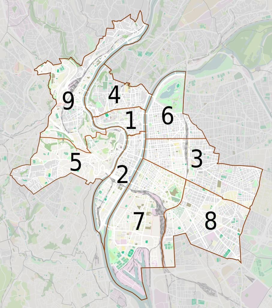 ನಕ್ಷೆ ಲಿಯಾನ್ arrondissements