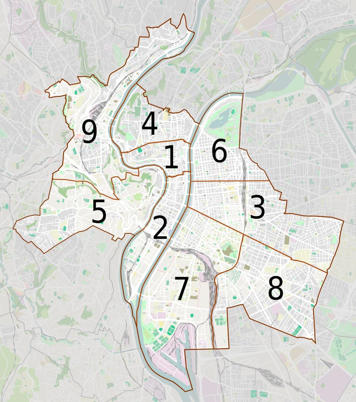 ನಕ್ಷೆ ಲಿಯಾನ್ ನೆರೆಹೊರೆಯ