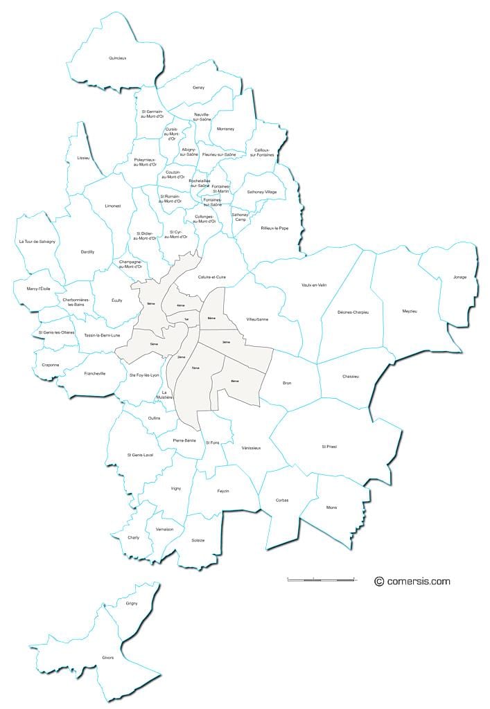 ನಕ್ಷೆ ಫ್ರಾನ್ಸ್ ಲಿಯಾನ್ ಪ್ರದೇಶ