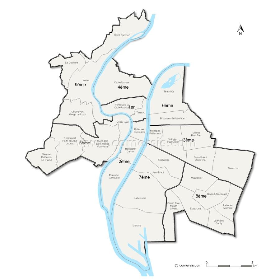 ನಕ್ಷೆ ಲಿಯಾನ್ arrondissement
